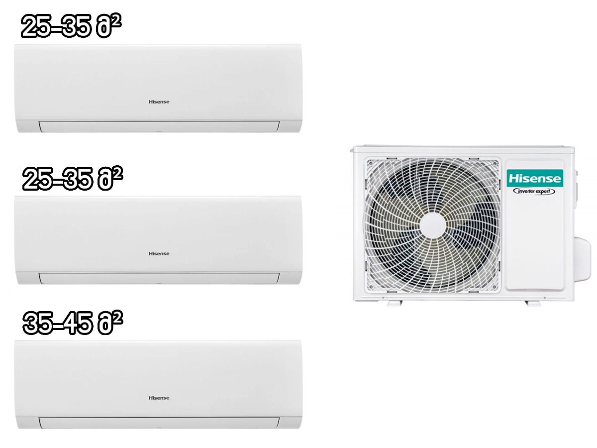 მულტი-სპლიტ კონდიციონერი Hisense AMW3-18U4RJC + AST-09UW4RYRCA04B-M + AST-09UW4RYRCA04B-M + AST-12UW4RMRCA00B-M ინვერტერი შიდა და გარე ბლოკი